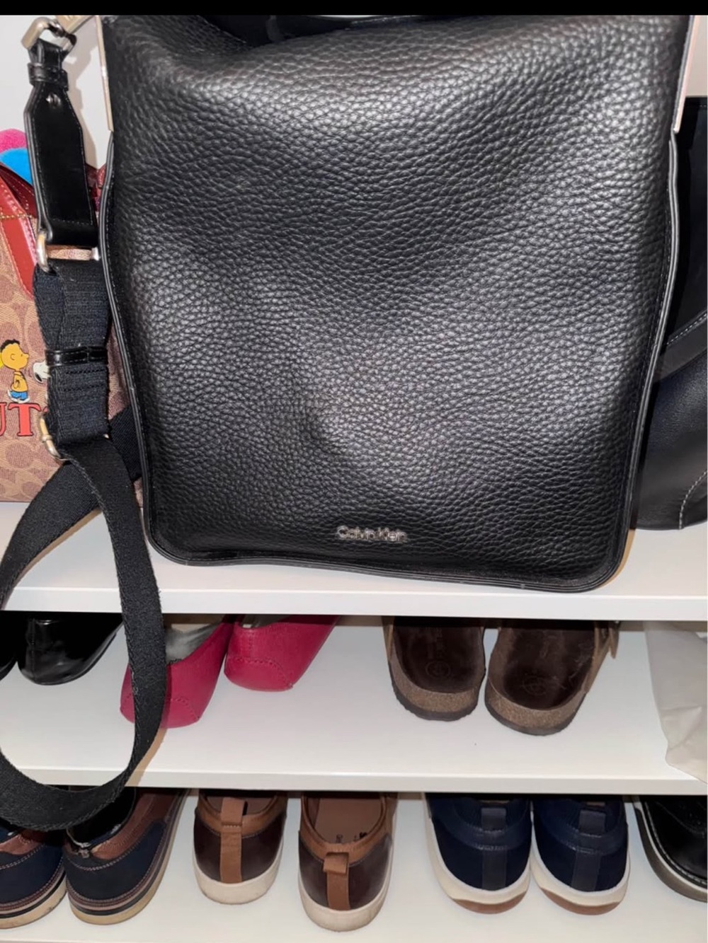 Calvin Klein Black Pebbled Leather Messenger Crossbody